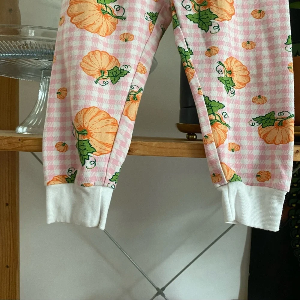 Classic Whimsy Pink Plaid Pumpkin Print Fall Halloween Pajama Set 18 months